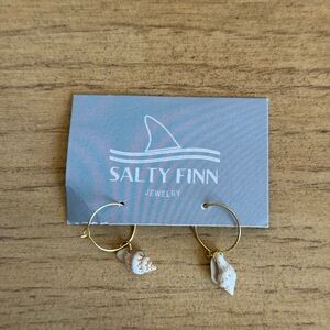 Salty Finn Gold Hoop Earrings with Shell Charms